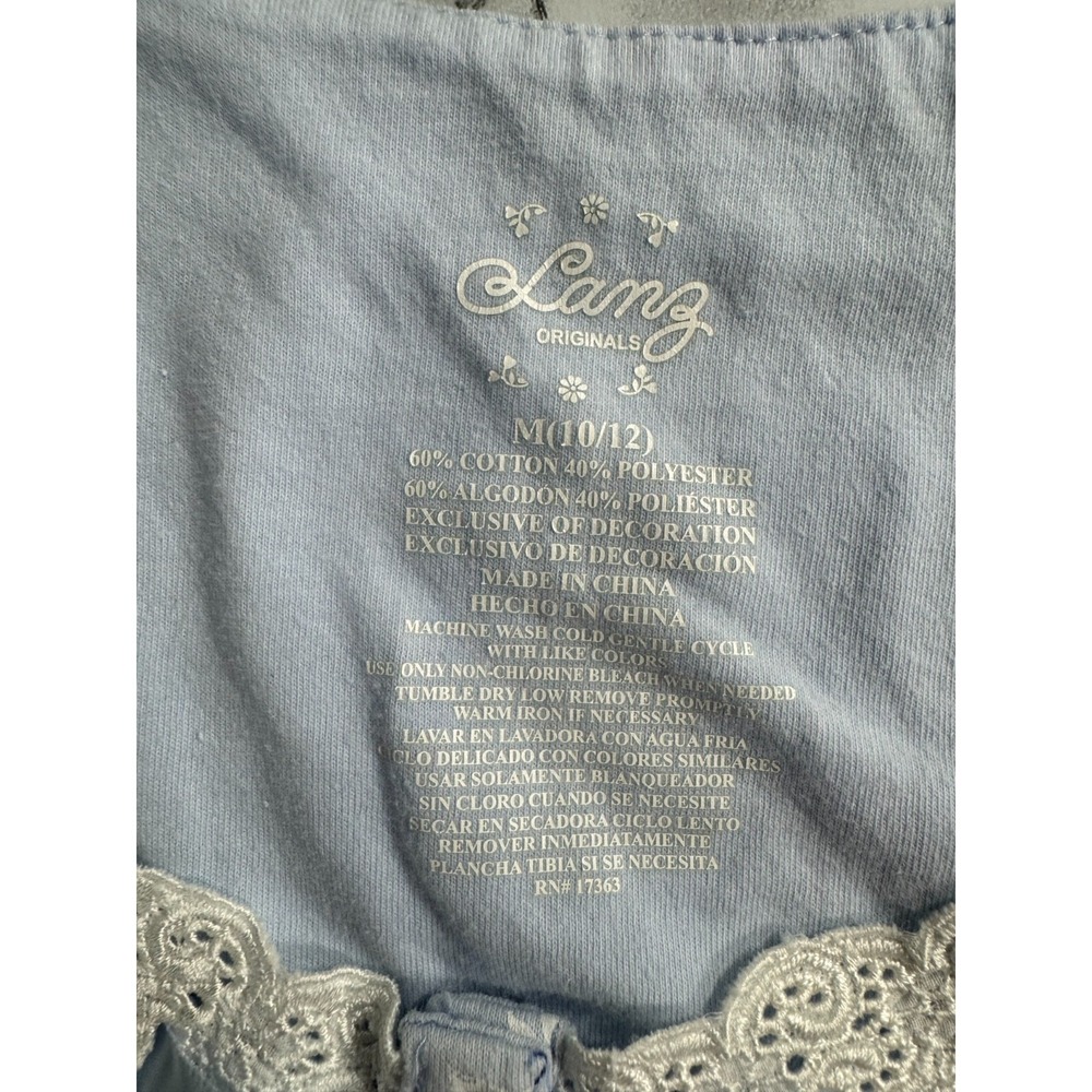 Lanz Salzburg Nightgown Gown Blue Floral Sweetheart Lace Trim 33" Length Size M - Picture 9 of 9